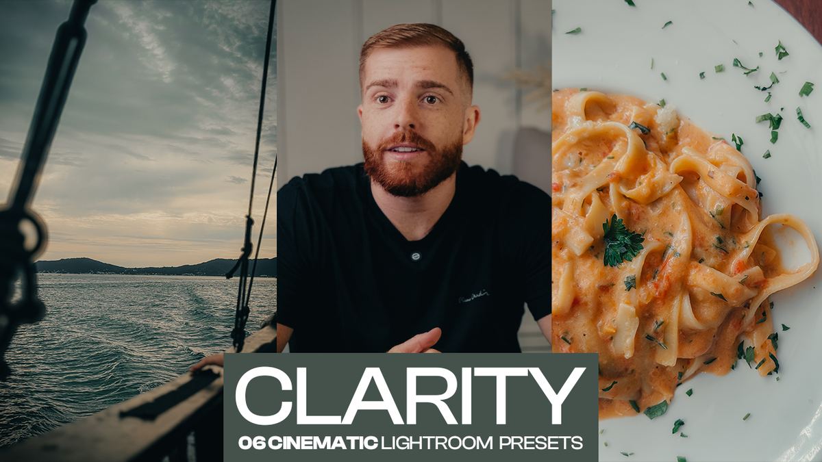 Capa do pack CLARITY com fotos de retrato, comida e paisagem editadas